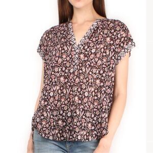 Xirena Cotton Trista Top Black Floral Lightweight Blouse XS